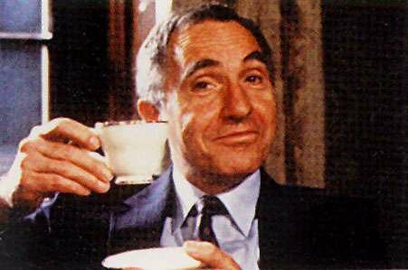 Famous still of Sir Humphrey holding a tea cup